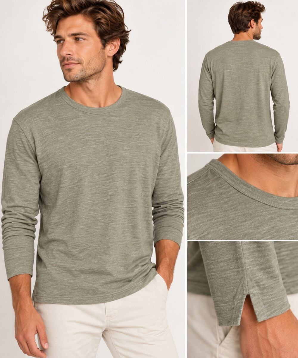 Club Monaco Men’s 100% Linen Crewneck Shirt Sage Green L NWT